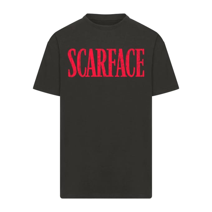Merchcode Scarface - Distressed Logo Oversize Heren Tshirt - M - Zwart