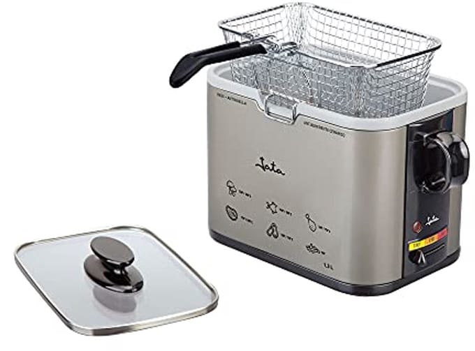 Compacte Friteuse 1000 Watt met Antiaanbaklaag en Glazen Deksel, 1,3 Liter