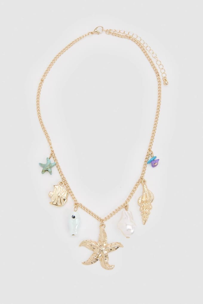 boohoo Dames Statement Oceaan Detail Bedel Ketting | Goud