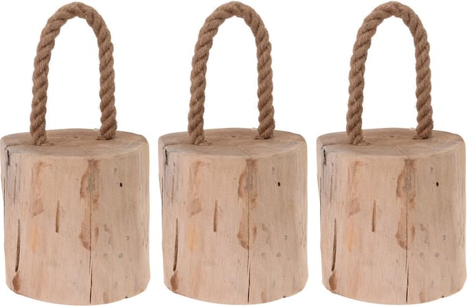 Excellent Houseware Deurstopper Boomstam - 3x - teak hout - met draagtouw - 14 cm - natuurlijk wonen