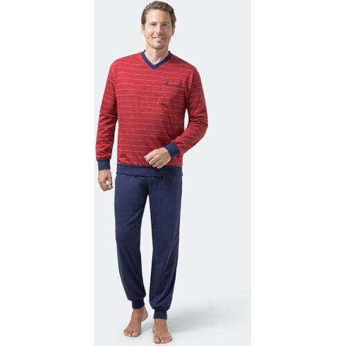 Rode heren pyjama strepen Hajo - Rood - Maat - 60