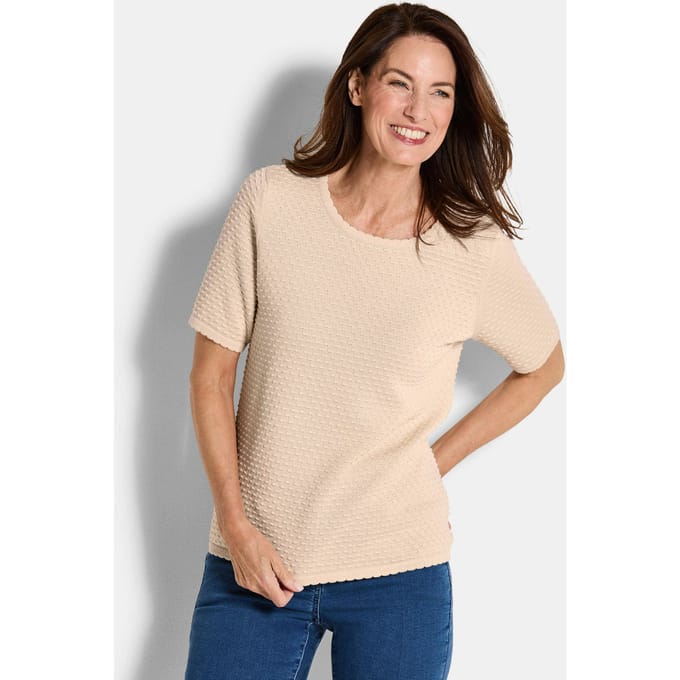 Pullover met korte mouwen en stippenmotief - beige - Gr. 52 van Goldner Fashion