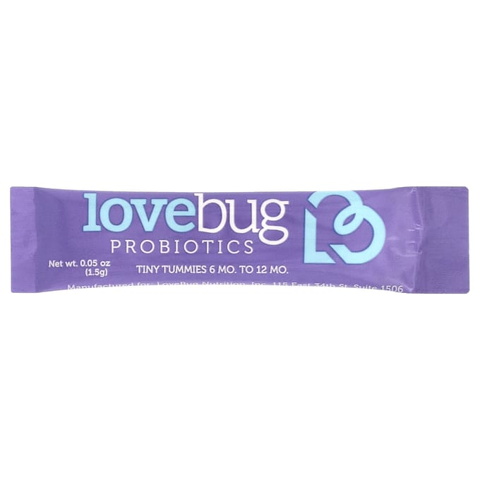 LoveBug Probiotica, Baby Probiotica, 6-12 Maanden, 4 Miljard KVE, 30 Enkele Stick Verpakkingen