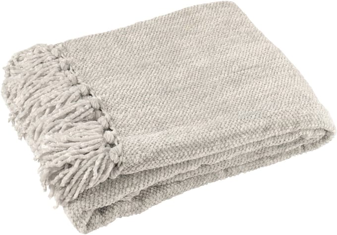 J-Line deken Chenille - polyester - grijs