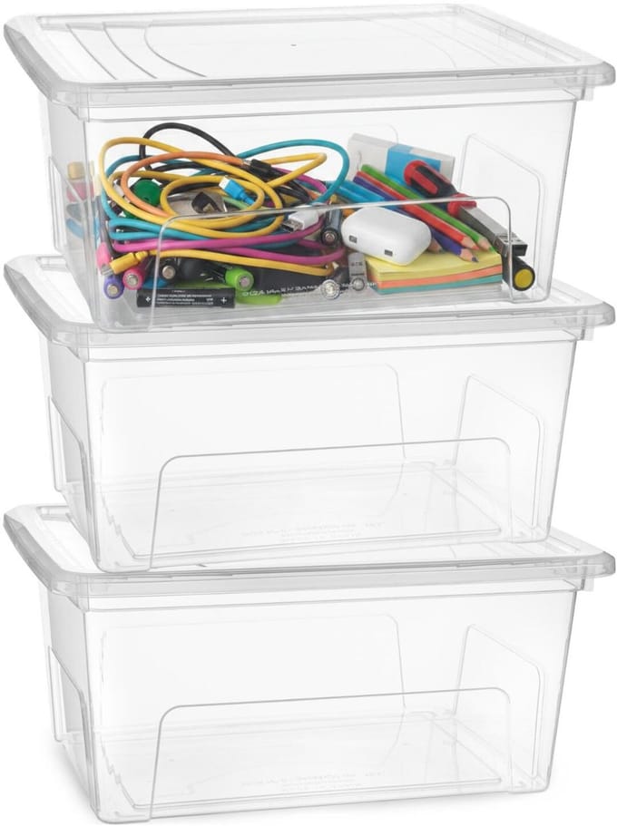 Plasticforte Opslagbox Easy met deksel - 3x - 19 Liter - 44 x 20 x 34 cm - transparant - kunststof