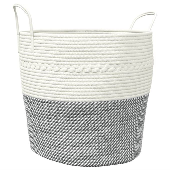 vidaXL - Opbergmand - Ø - 43x38 - cm - katoen - grijs - en - wit