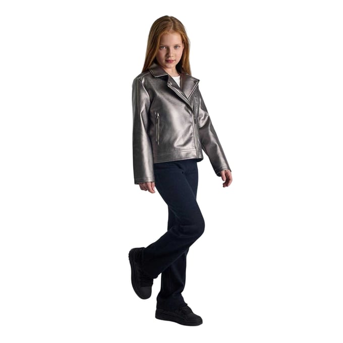 Minoti Metallic motorjack voor meisjes (Zilver)
