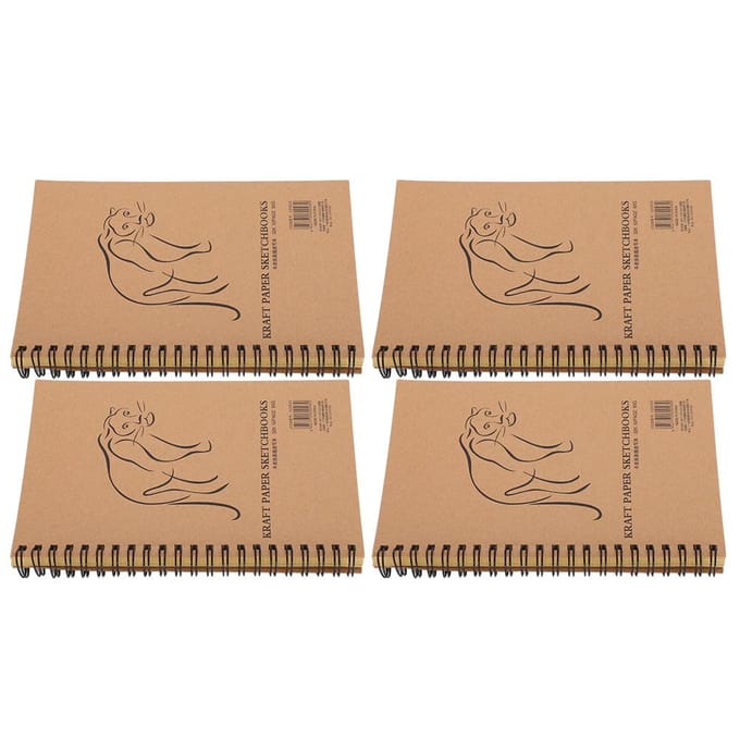 4 Stuks Kraftpapier Schetsboek Retro Schetsblok Handgeschilderd Dik Kunst Tekenen Spiraal Notebook brown