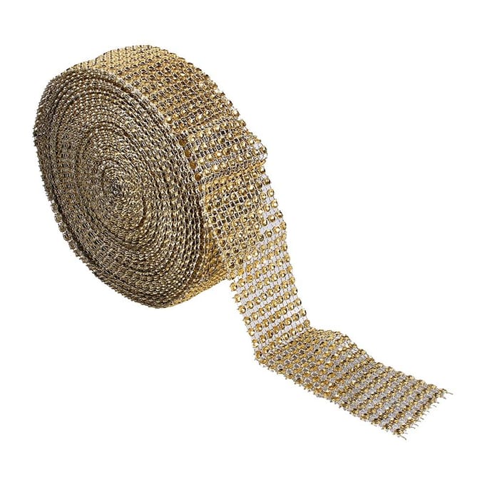10 Meter Diamantgaas Lint Bruidstaarten Kaarsen Omwikkelen Strass Kristal Gouden beige