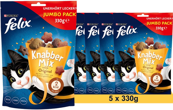 FELIX Knabber Mix Original Knapperige kattensnack, 5 x 330 g