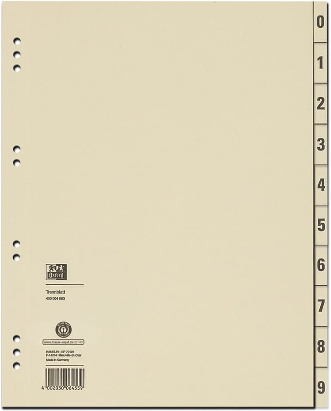ELBA scheidingsbladen, 2-zijdig bedrukt, chamois, 240 x 300 mm