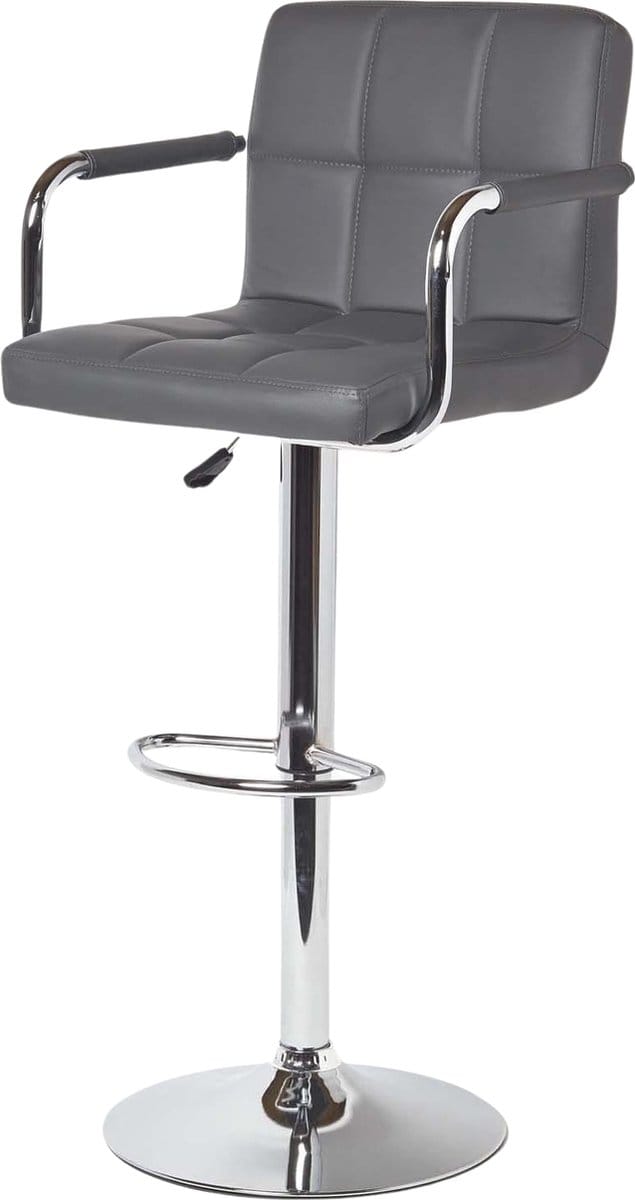 Homescapes - Barkruk Bramley - in hoogte verstelbare barkruk draaibaar met rugleuning - 62-82cm - grijs