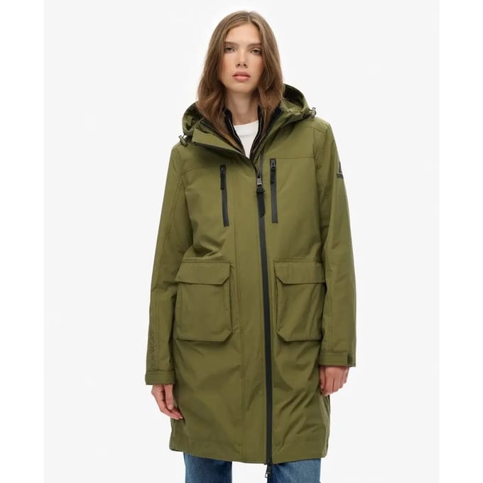 Superdry Lange Shell Parka met Capuchon Green Grootte: 42