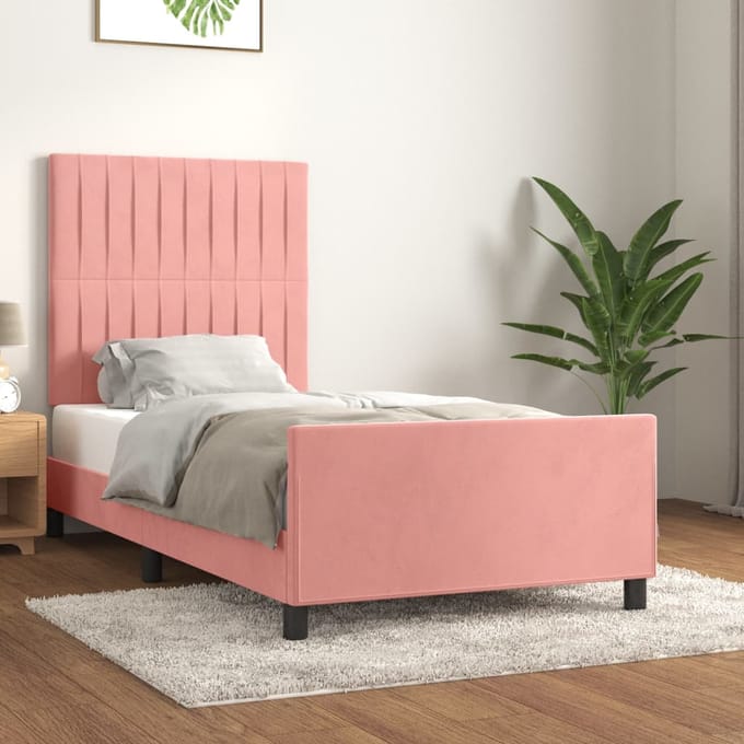 vidaXL - Bedframe - met - hoofdeinde - fluweel - roze - 90x190 - cm