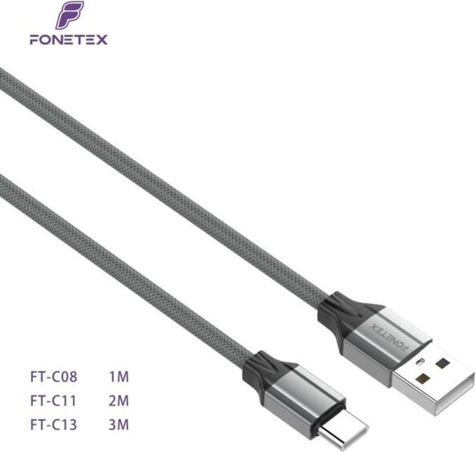 FonTex Fast Charging Cable USB to USB type C 2M, TPE, Gray FT-C11