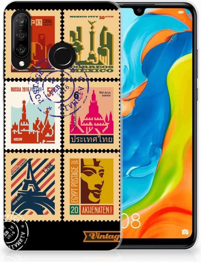 Huawei P30 Lite Siliconen Back Cover Postzegels