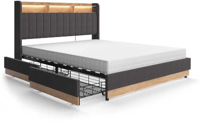 Vitalispa Nura Gestoffeerd bed – 160x200 cm met matras Antraciet