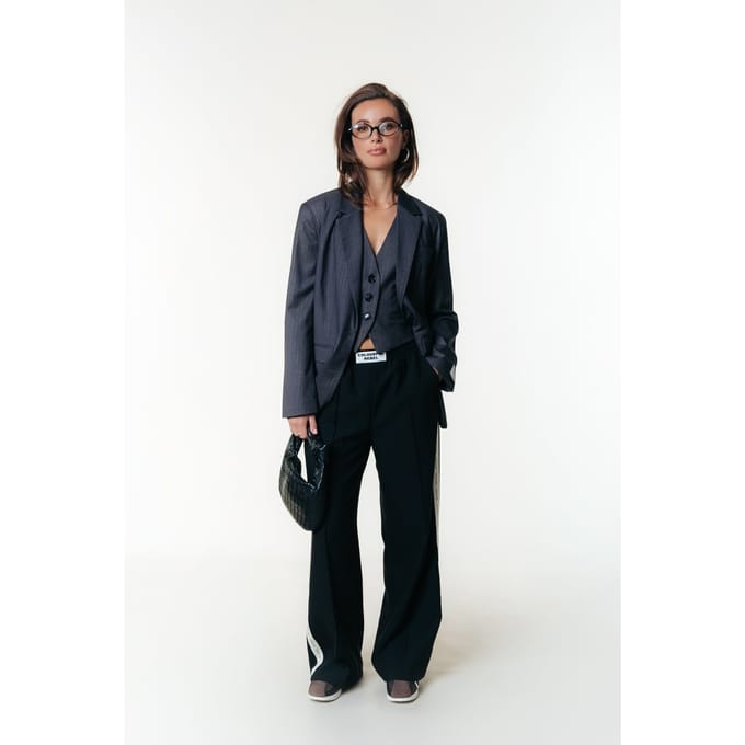 Colourful Rebel Rus Lurex Pinstripe Pants Dark Grey Maat: L | Pantalons Outlet | Dames | Grijs