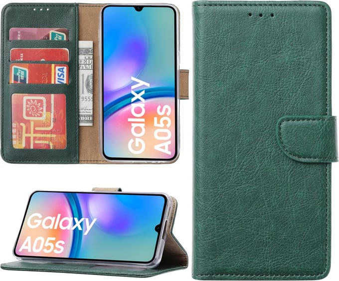 Hoesje geschikt voor Samsung Galaxy A05s bookcase met pasjeshouder - Groen