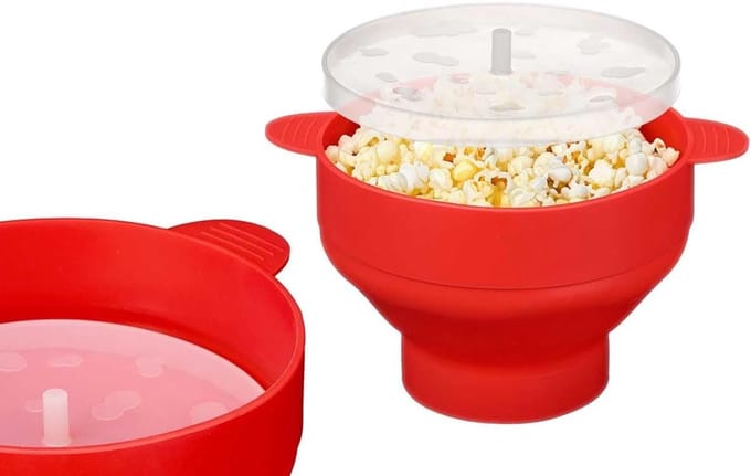 Magnetron Popcornmaker - Siliconen Kom - Snelle Snacks - Geventileerd Deksel - Inklapbaar Ontwerp - Rood