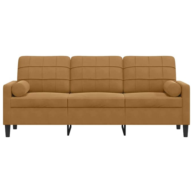 vidaXL - Driezitsbank - met - sierkussens - 180 - cm - fluweel - bruin