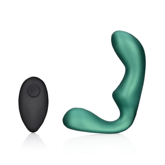 Shots - Ouch! OU908MGR - Pointed Vibrating Prostate Massager with Remote Control - Metallic Green