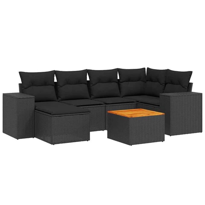 vidaXL - 7-delige - Loungeset - met - kussens - poly - rattan - zwart