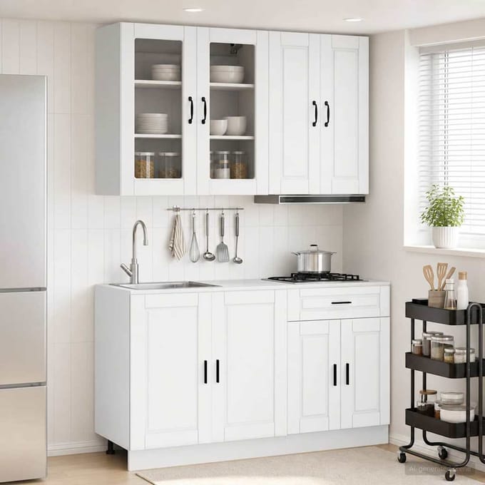 vidaXL - Keukenblok - PORTO - 4 - st - Wit - Bewerkt - hout