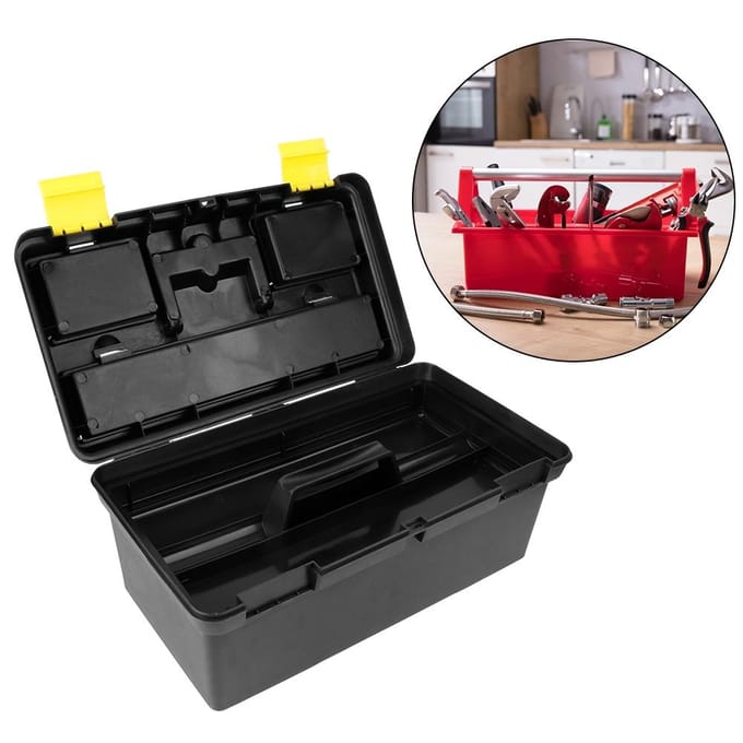 G-559-3 Groot Medium Plastic Gereedschapskist Afsluitbaar Verwijderbare Opbergdoos Gereedschapskoffer Black yellow