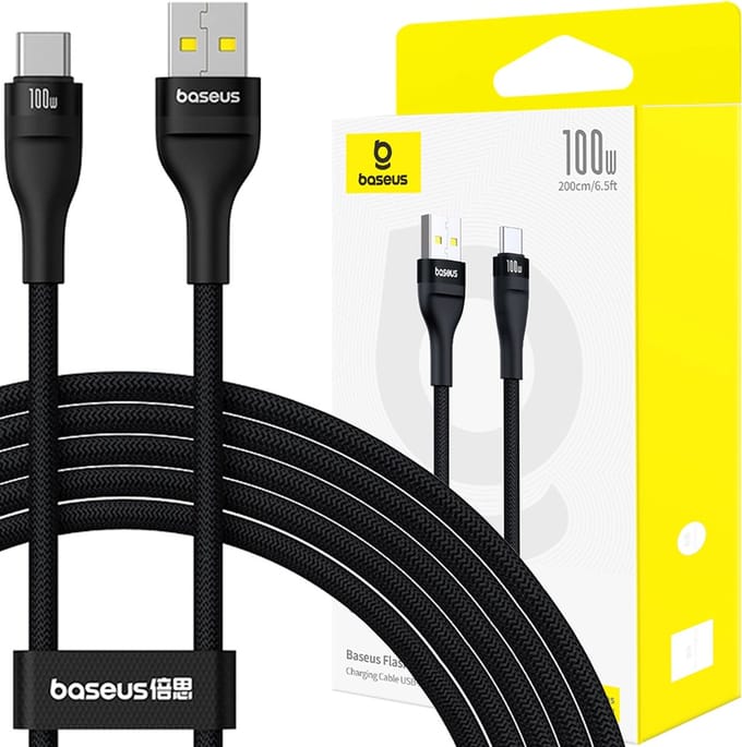 Baseus - Flash - - 2 - USB-A/USB-C - kabel - 100W - 2 - m - zwart