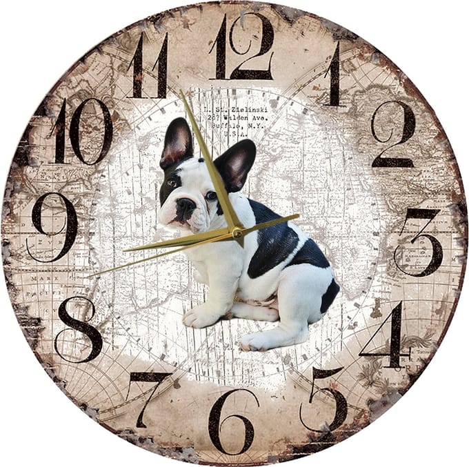 Houten Klok - 30cm - Hond - Buldog