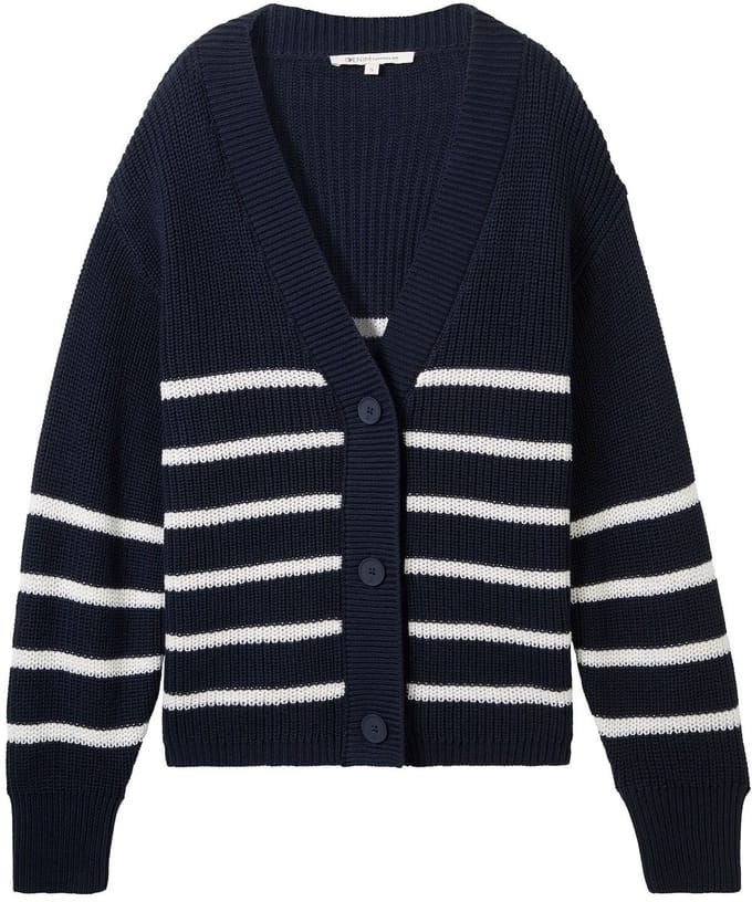 Tom Tailor Denim - Vest met V-hals - Maat S - placed navy white stripe