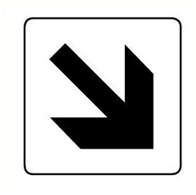 Pijl schuin sticker, wit zwart 100 x 100 mm
