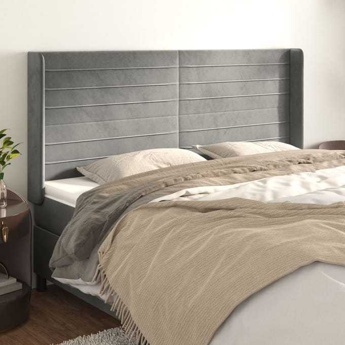 vidaXL - Hoofdbord - met - randen - 183x16x118/128 - cm - fluweel - lichtgrijs