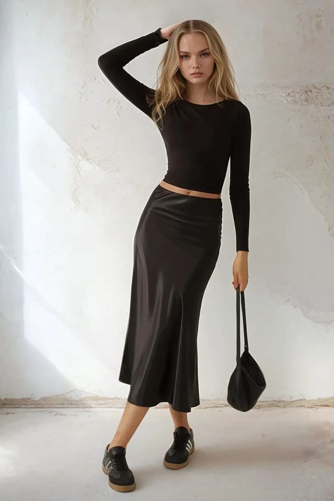 Hoge Taille Satijnen Midi Rok