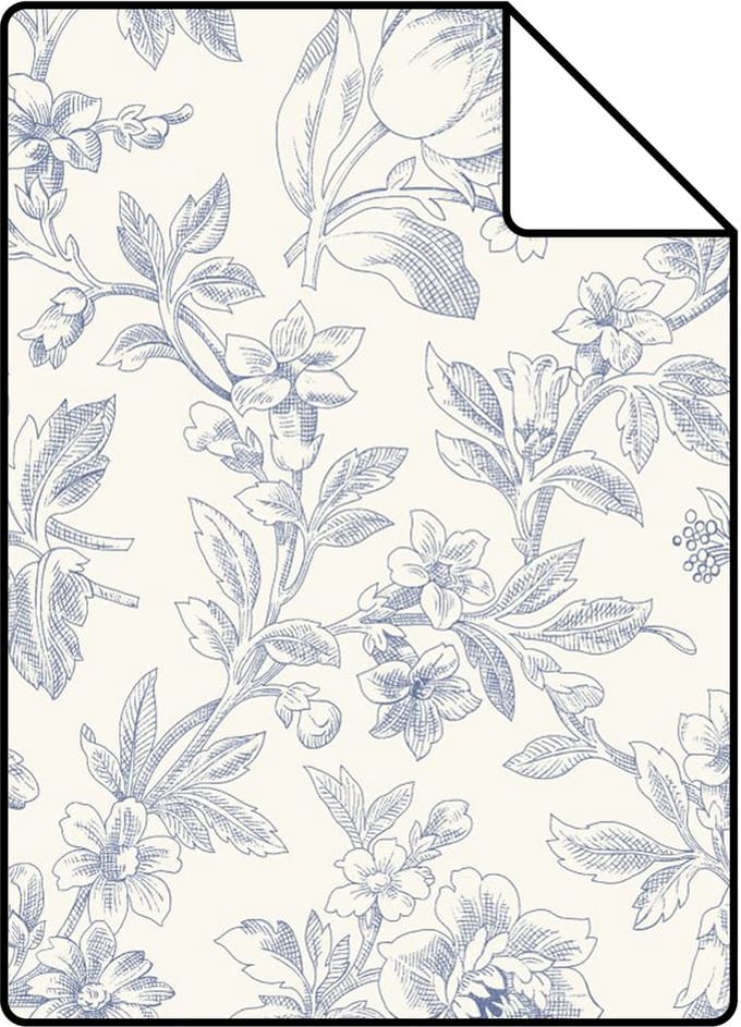 Proefstaal ESTAhome behang elegante bloemen blauw - 26.5 x 21 cm - 132104-S