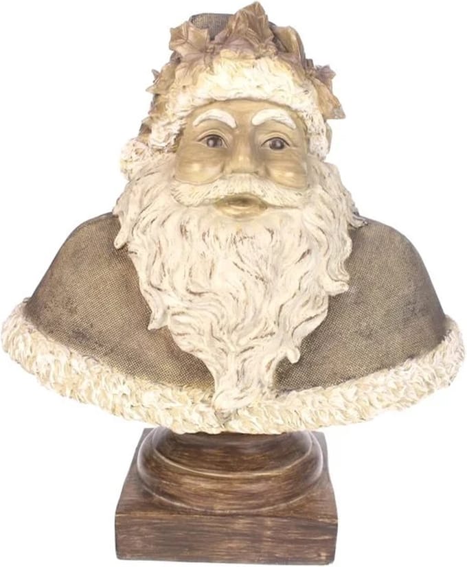 Kerstman hulst buste op voet bruin 29x17x31xcm