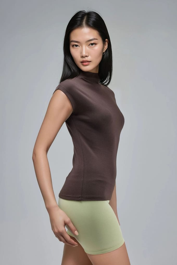 Getailleerde Mock Neck Cap Sleeve Gebreide Blouse