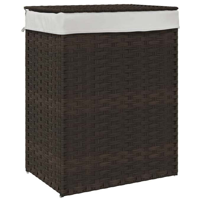 vidaXL - Wasmand - met - deksel - 46x33x60 - cm - poly - rattan - donkerbruin