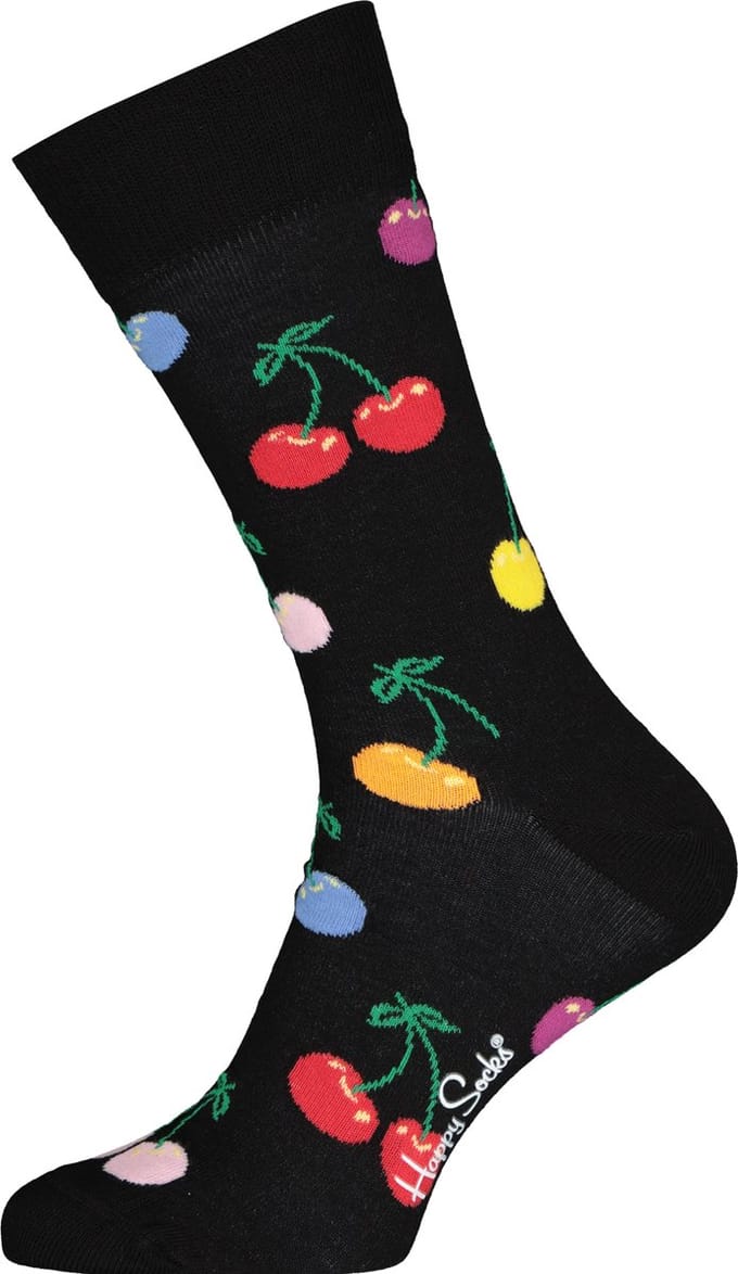 Happy Socks Cherry Sock - zwart met kersen - Unisex - Maat: 36 - 40