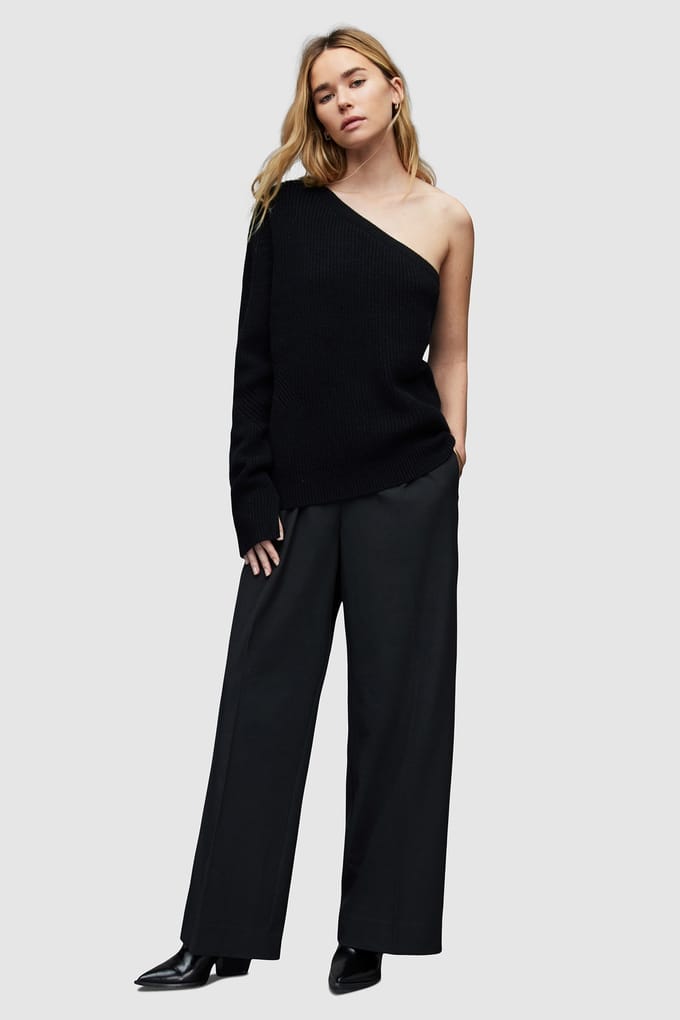 AllSaints Asymmetric Ribbed Ju Black Größe: L | Pullover Outlet | Damen | Schwarz