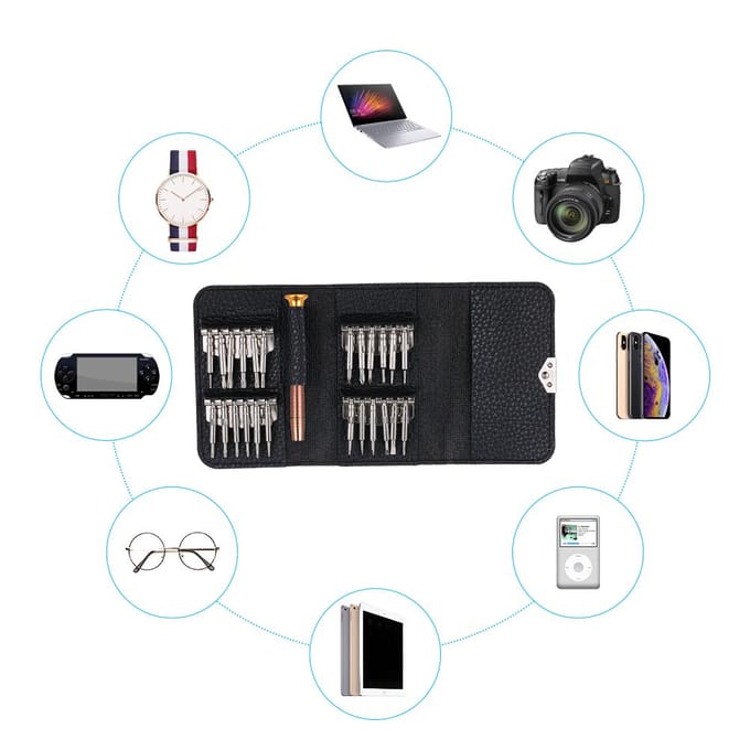 Jeu de tournevis de précision 25 en 1, Kit d'outils de réparation, outils manuels pour téléphone iPad PC black