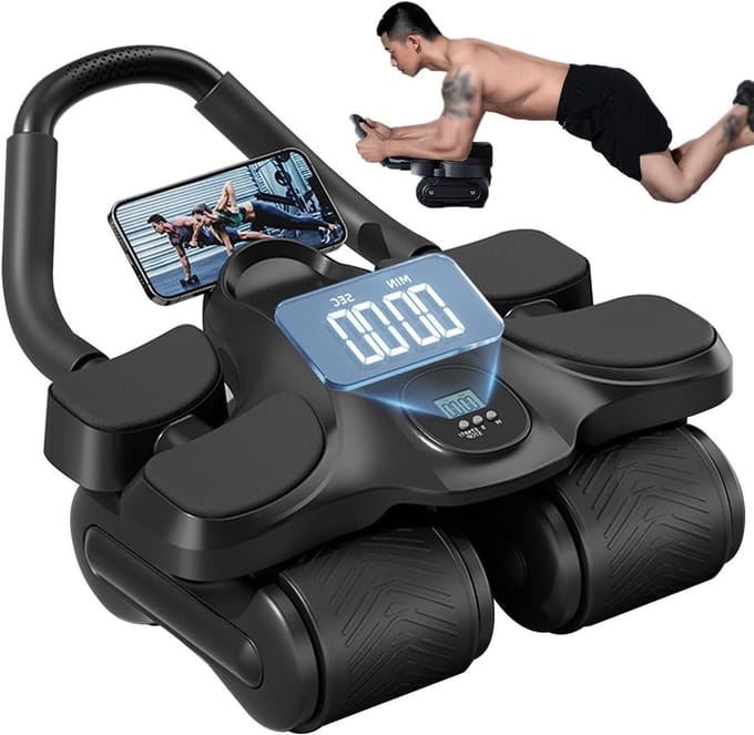 Ab Roller Wiel - Buikspierroller Core Trainer - Core Training - Automatische Rebound Functie - 4 Wielen - Zwart