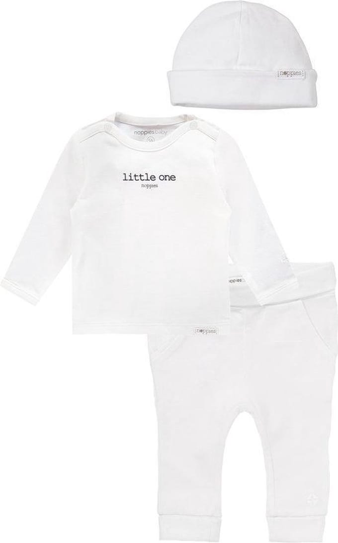 Noppies Set(3delig) Unisex, Shirt, Broek en Muts Wit - Maat 56