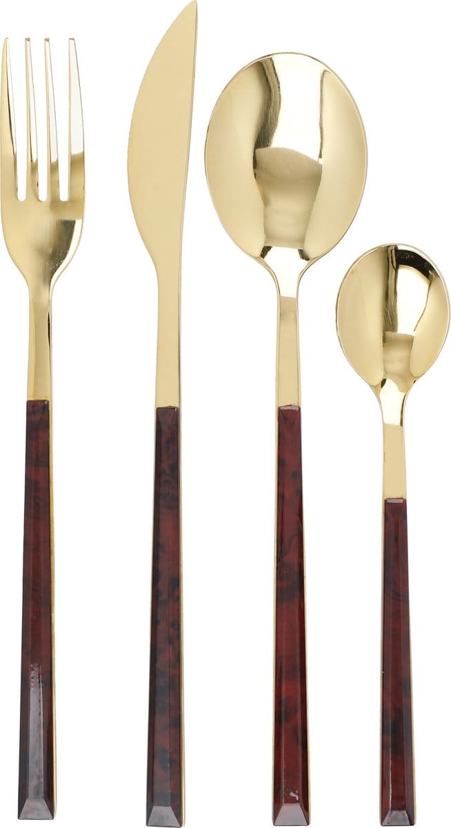 Bestekset, 16-Delig, 4 Personen, RVS, Goud, Schildpad Patroon - Mikasa