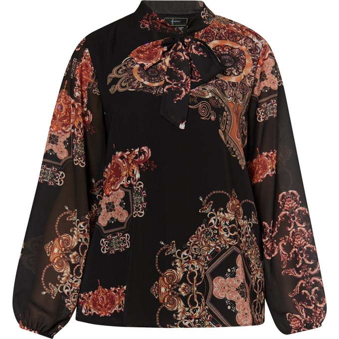 Faina Blouse met barokprint Dames Zwart Oranje Veelkleurig