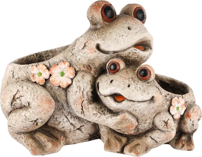 Dekoratief | Bloempot kikkers, grijs/bruin, magnesium, 35x24x25cm | A250710