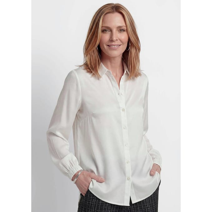 Viscose satijnen blouse met elastische manchetten - wit - Gr. 20 van Goldner Fashion