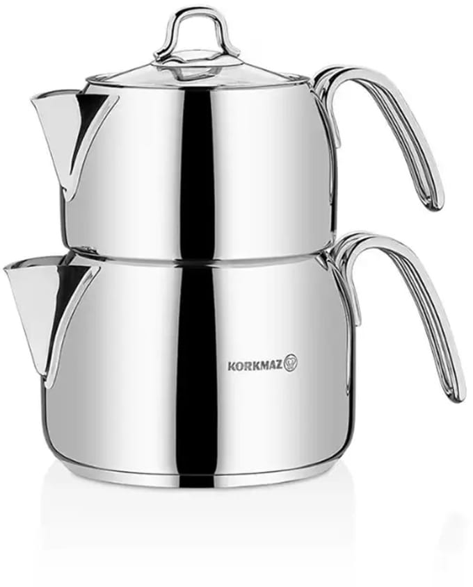 Korkmaz Perla Mega - Theepot - RVS - 1.8 + 3.2 Liter - Traditioneel - Set van 3 stuks