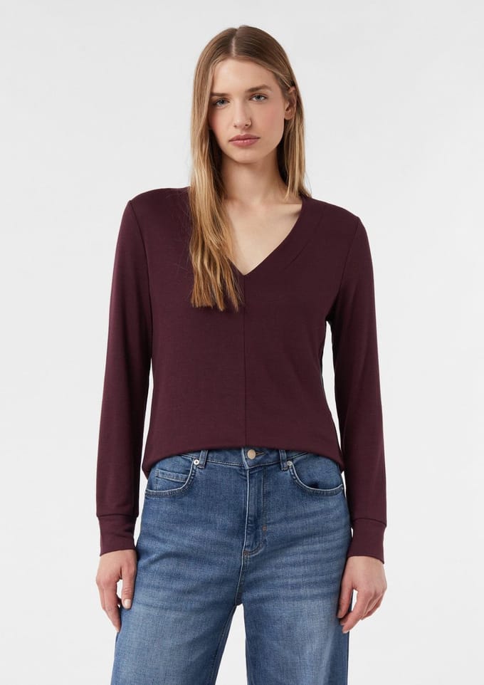 T-shirt van jersey met V-hals lange mouwen dames COMMA